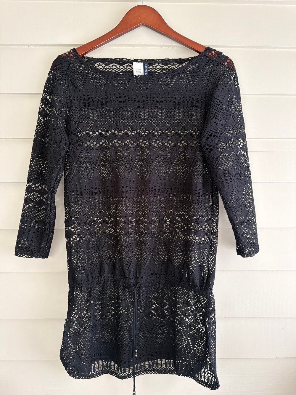 Y2K Ralph Lauren Black Crochet Lace Swim Cover Up Vintage Tunic Dress Small